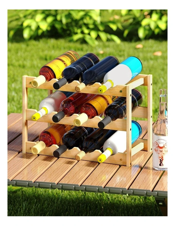 Toque Bamboo Wine Rack 12 Bottle Organizer 3-Tier Storage Display Home Decor image 5