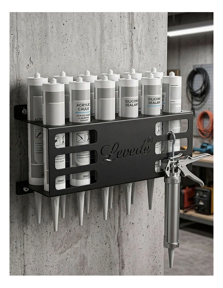 Levede 12 Hole Caulk Holder Wall Mount Silicone Sealant Tube Storage Rack Steel image 5