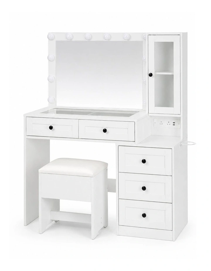 Levede Dressing Table Vanity Desk with LED Mirror 5 Drawers Charging White image 1