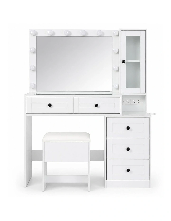 Levede Dressing Table Vanity Desk with LED Mirror 5 Drawers Charging White image 2