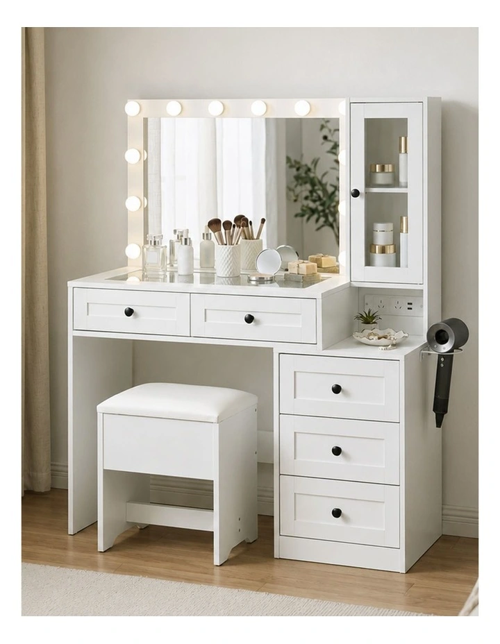 Levede Dressing Table Vanity Desk with LED Mirror 5 Drawers Charging White image 5