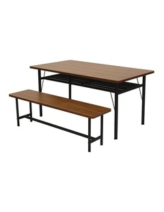 Levede CH111617 1x Dining Table  1x Bench Set Steel Home Kitchen Farmhouse Brown
