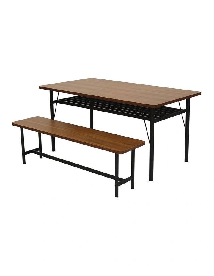 Levede CH111617 1x Dining Table 1x Bench Set Steel Home Kitchen Farmhouse Brown image 1