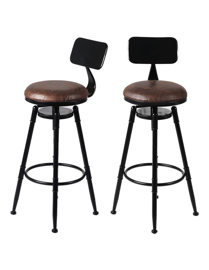 Levede 4pcs Bar Stool Kitchen Wooden Leather Barstools Industrial Swivel Chairs image 1