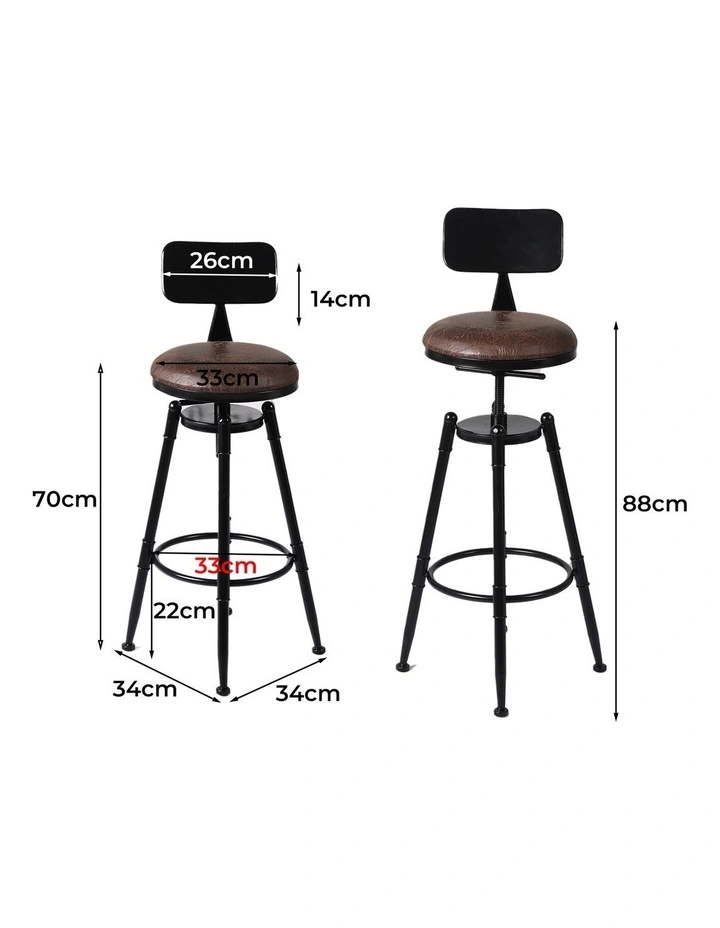 Levede 4pcs Bar Stool Kitchen Wooden Leather Barstools Industrial Swivel Chairs image 2