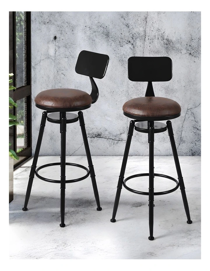 Levede 4pcs Bar Stool Kitchen Wooden Leather Barstools Industrial Swivel Chairs image 6