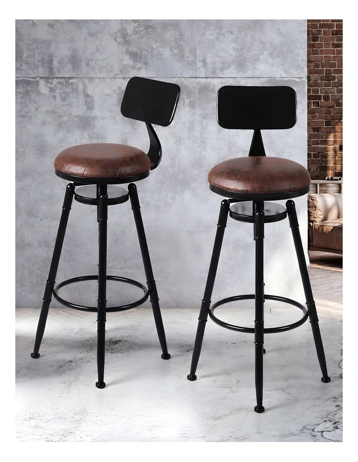 Levede 4pcs Bar Stool Kitchen Wooden Leather Barstools Industrial Swivel Chairs image 7