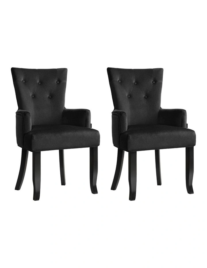 2x Artiss Dining Chairs Velvet French Provincial Armchair Black image 1