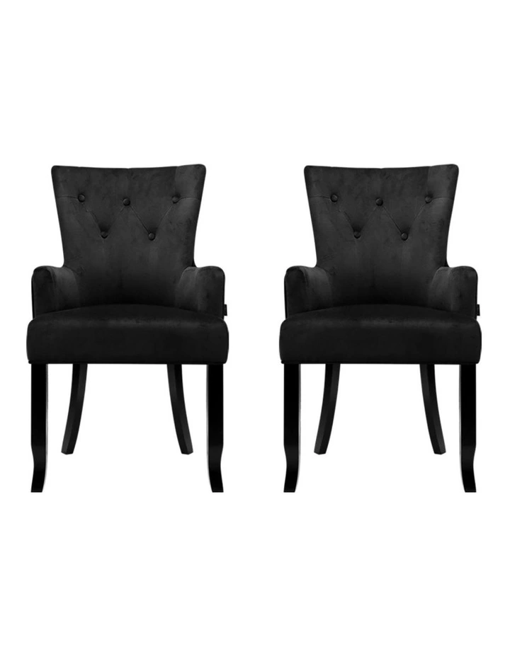 2x Artiss Dining Chairs Velvet French Provincial Armchair Black image 2