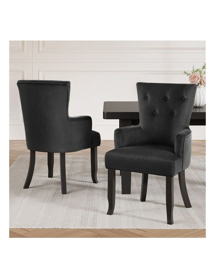 2x Artiss Dining Chairs Velvet French Provincial Armchair Black image 3