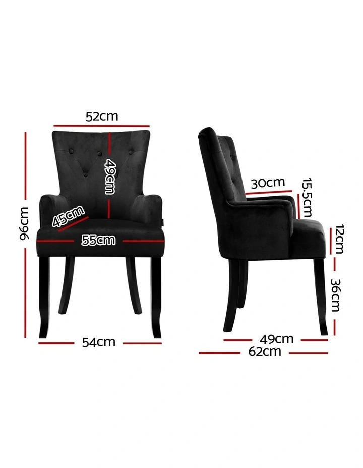 2x Artiss Dining Chairs Velvet French Provincial Armchair Black image 4