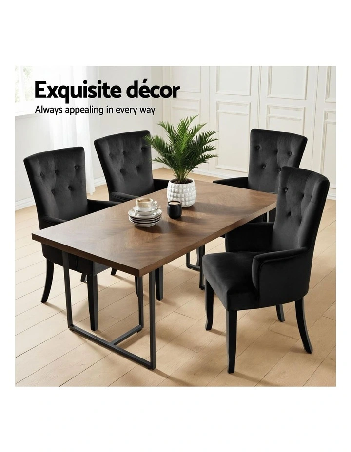 2x Artiss Dining Chairs Velvet French Provincial Armchair Black image 5