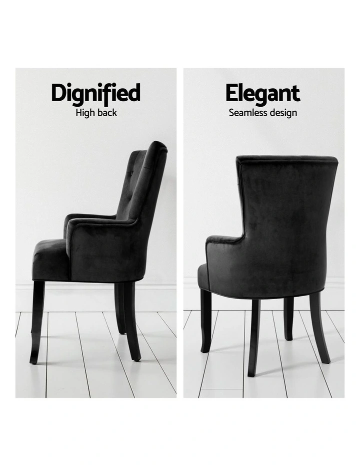 2x Artiss Dining Chairs Velvet French Provincial Armchair Black image 6