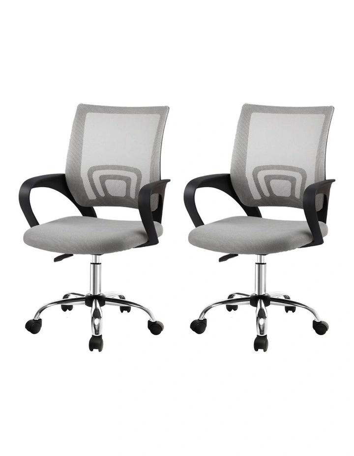 Artiss 2x Mesh Office Chair Mid Back Grey image 1