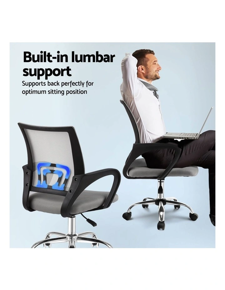Artiss 2x Mesh Office Chair Mid Back Grey image 6