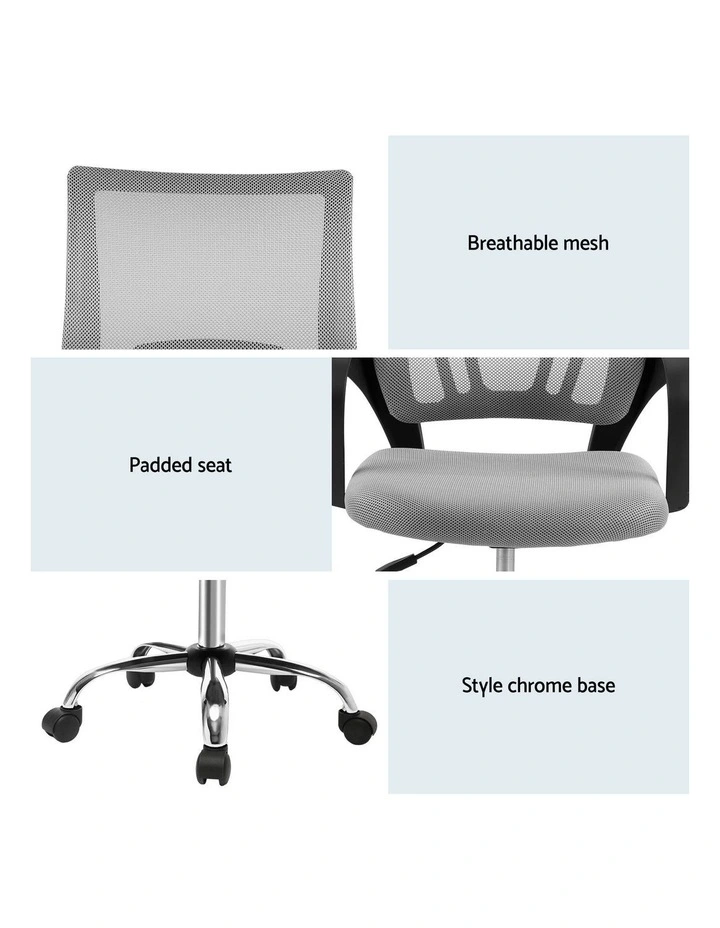 Artiss 2x Mesh Office Chair Mid Back Grey image 7