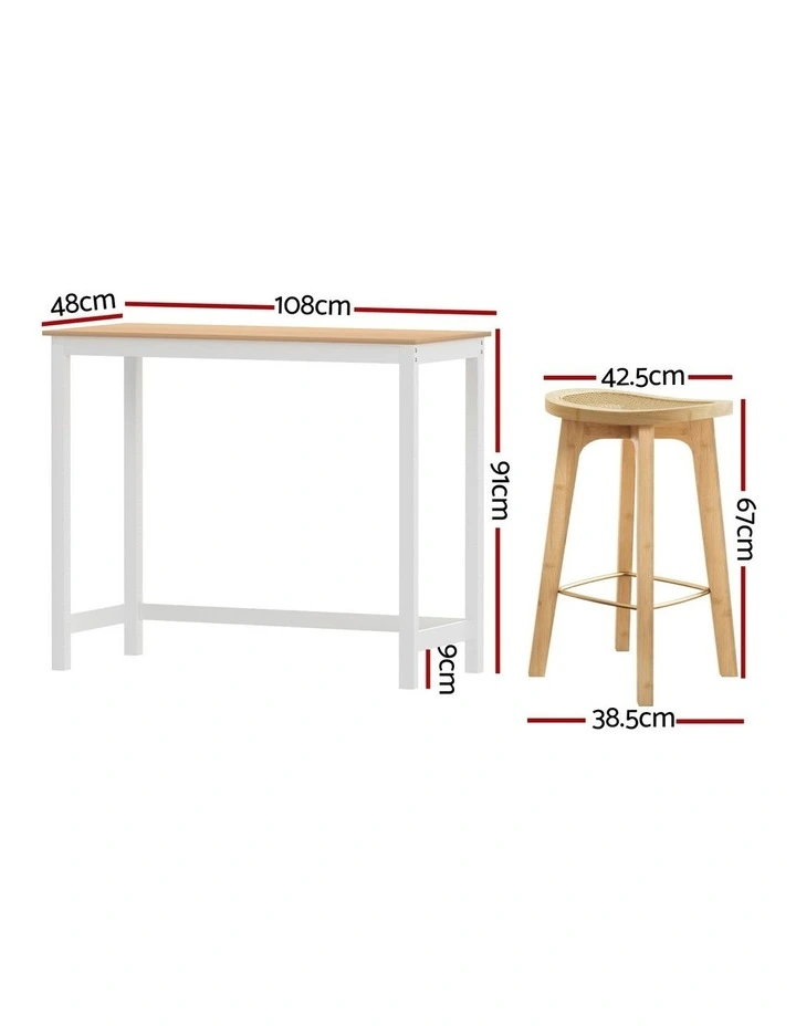 Artiss Bar Table and Stools Set Dining Desk Kitchen Chairs Cafe Pub image 4