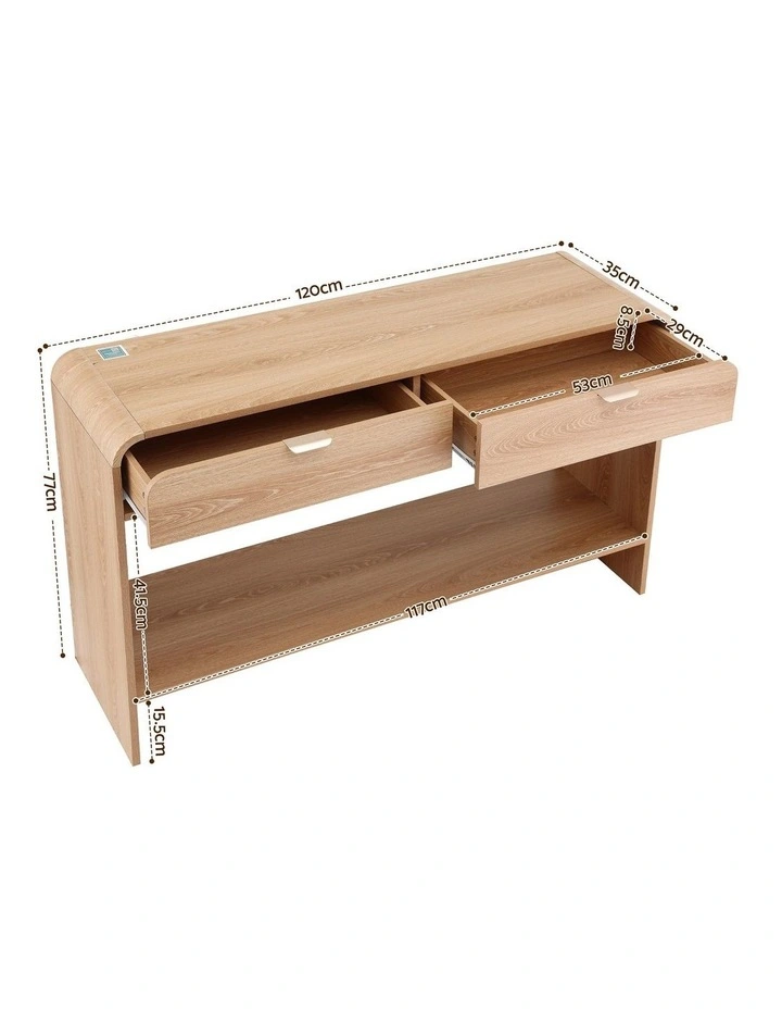 Artiss Console Table Hallway Entryway Storage Drawer Shelf Curved Edge 120CM Pine image 5