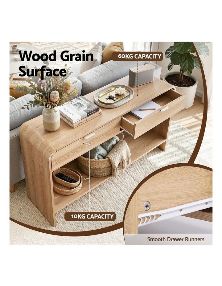 Artiss Console Table Hallway Entryway Storage Drawer Shelf Curved Edge 120CM Pine image 6