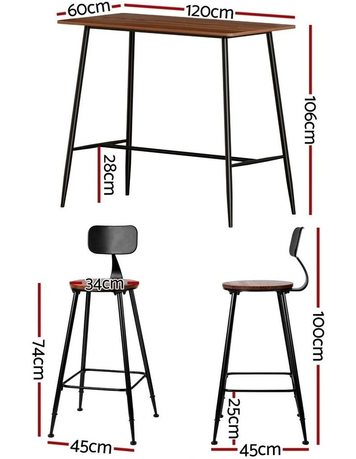 Artiss Bar Table and Stools Set Dining Desk Kitchen Chairs Cafe Pub image 4