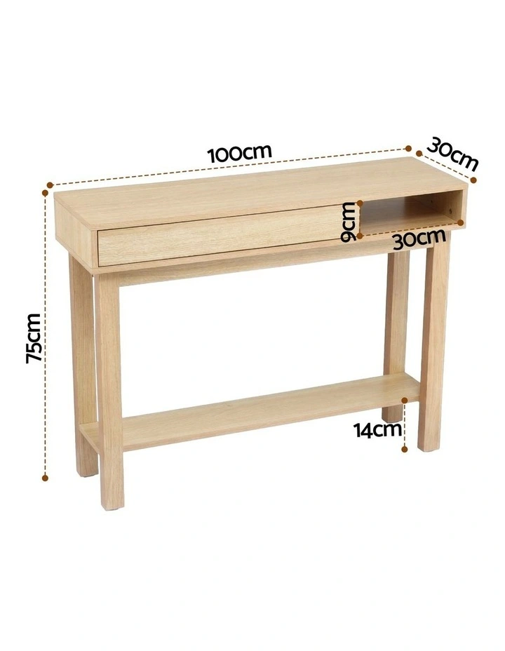 Artiss Console Table Entryway Hallway Sofa Side Table Drawer Shelf 100CM Wood image 3