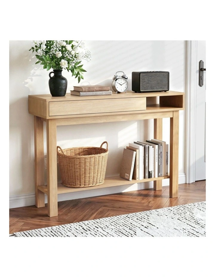 Artiss Console Table Entryway Hallway Sofa Side Table Drawer Shelf 100CM Wood image 4