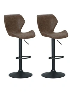 Artiss 2x Bar Stools Vintage Leather Gas Lift Brown
