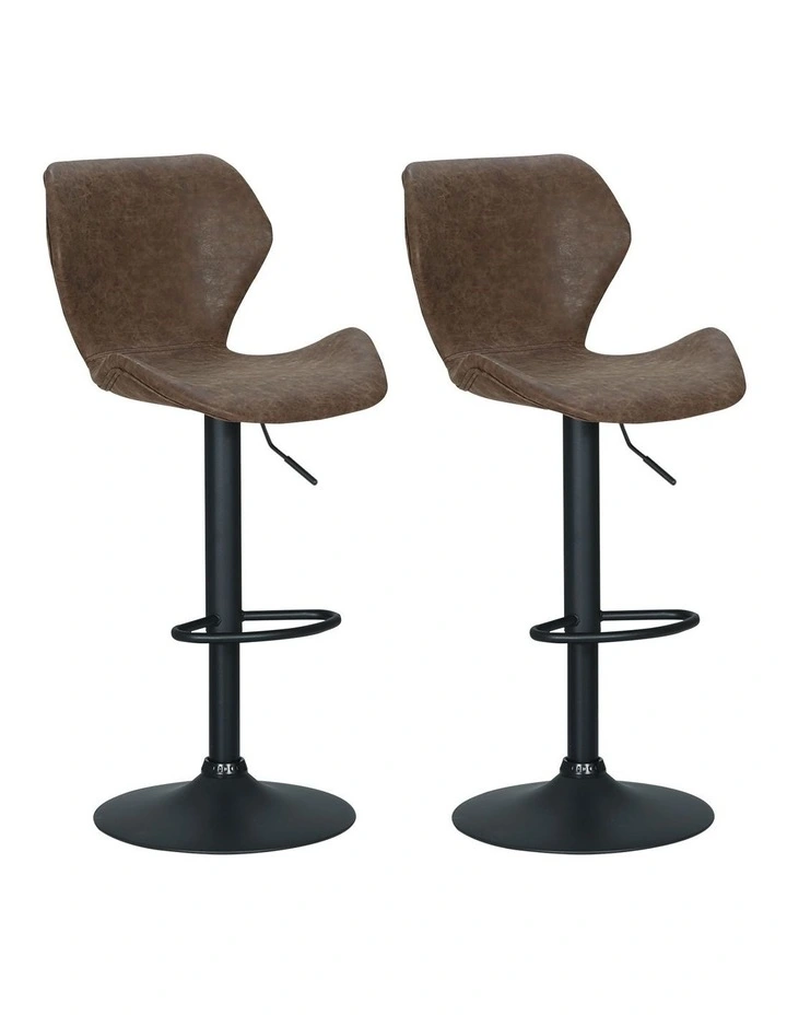 Artiss 2x Bar Stools Vintage Leather Gas Lift Brown image 1
