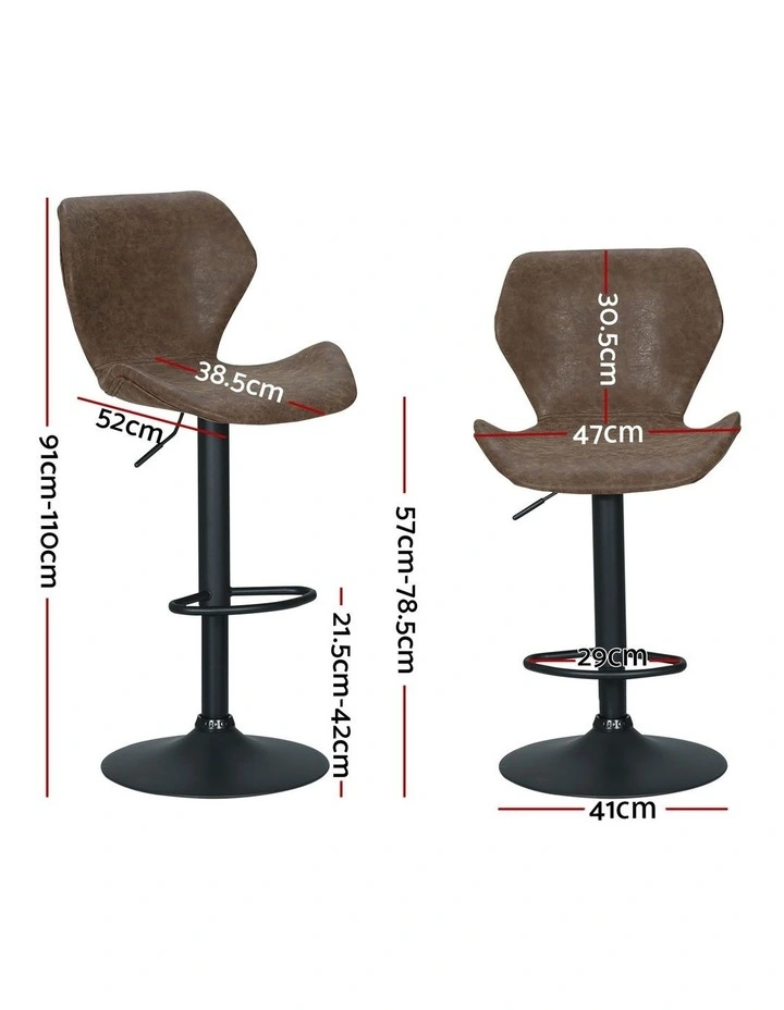 Artiss 2x Bar Stools Vintage Leather Gas Lift Brown image 4