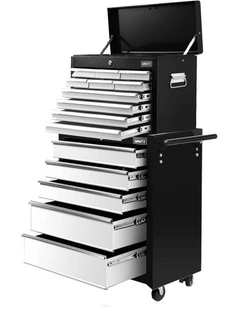 Giantz 15 Drawers Tool Chest Trolley Toolbox 2-in-1 Storage Black& Grey