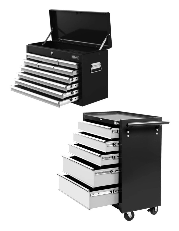 Giantz 15 Drawers Tool Chest Trolley Toolbox 2-in-1 Storage Black& Grey image 2