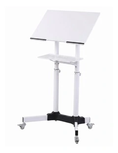 Artiss Mobile Lectern Stand, Adjustable Sit-to-Stand Presentation Podium w/ Wheels White