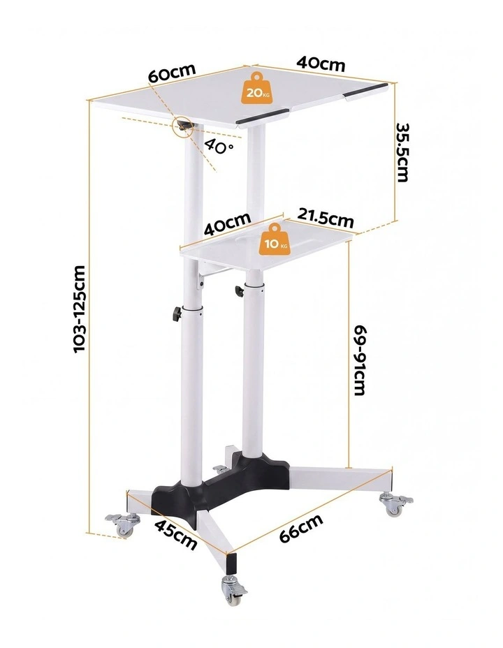 Artiss Mobile Lectern Stand, Adjustable Sit-to-Stand Presentation Podium w/ Wheels White image 2