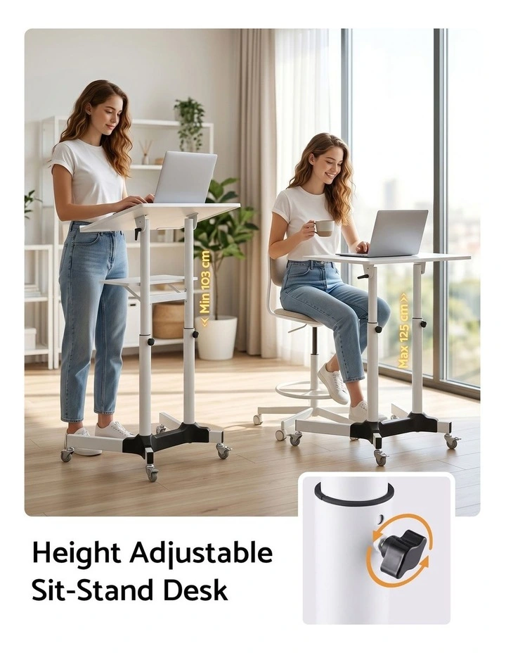 Artiss Mobile Lectern Stand, Adjustable Sit-to-Stand Presentation Podium w/ Wheels White image 4