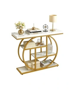 Artiss Console Table Marble Effect 4-Tier Shelves 105CM White&Gold