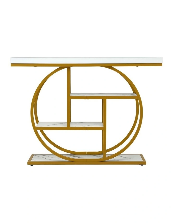 Artiss Console Table Marble Effect 4-Tier Shelves 105CM White&Gold image 3