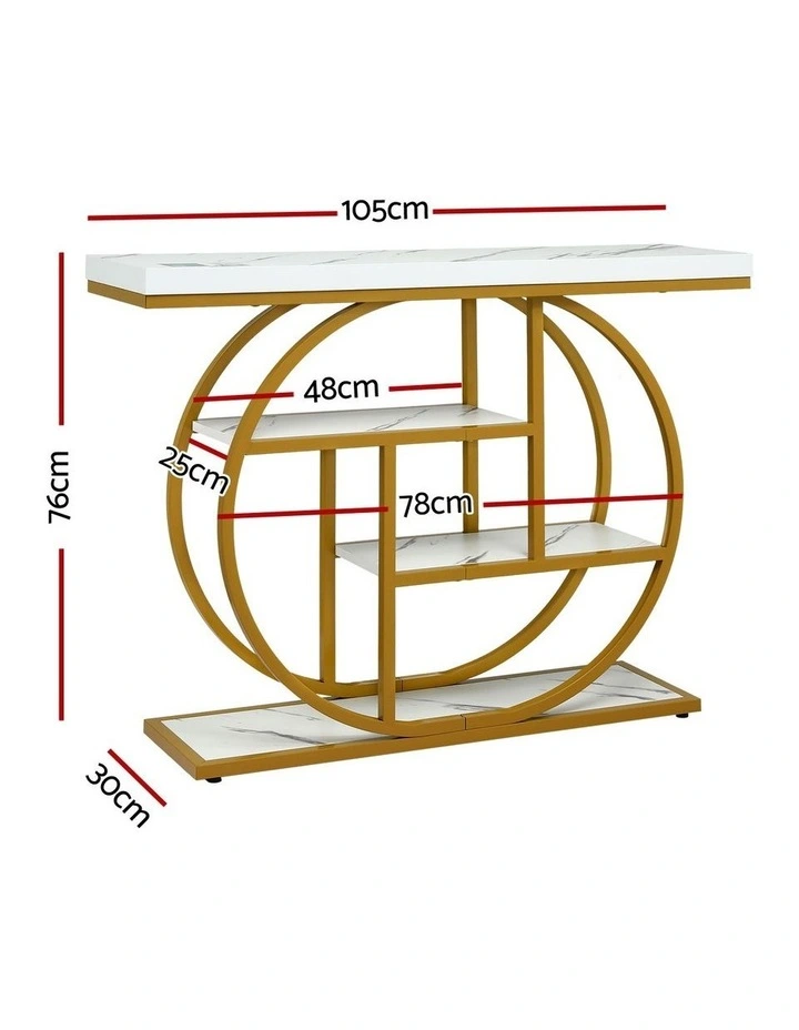 Artiss Console Table Marble Effect 4-Tier Shelves 105CM White&Gold image 5