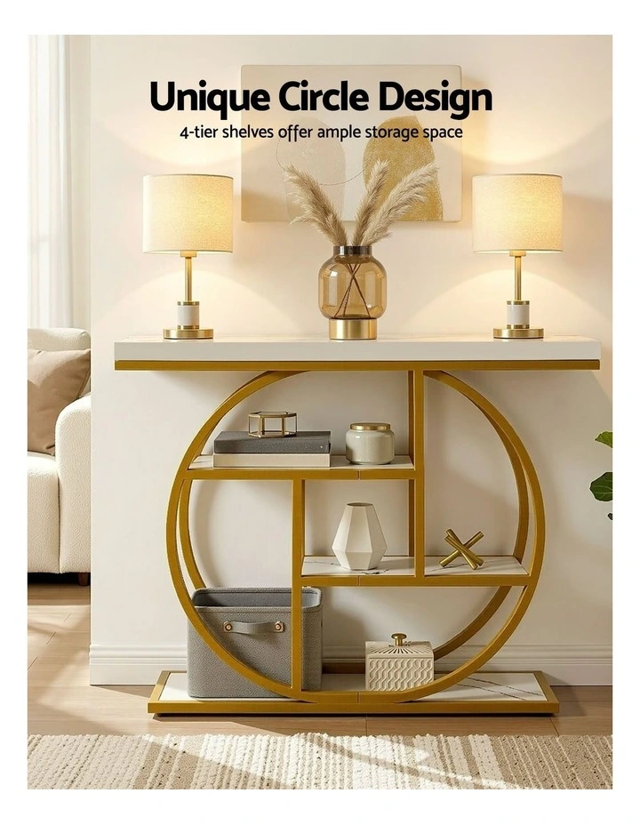 Artiss Console Table Marble Effect 4-Tier Shelves 105CM White&Gold image 6