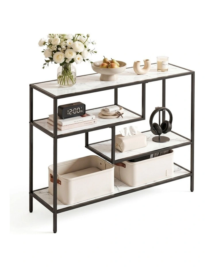 Artiss Console Table Entryway Hallway Marble Effect 4-Tier Storage Shelves White image 1