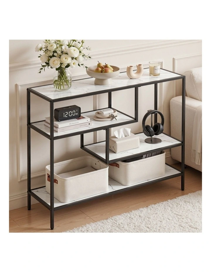 Artiss Console Table Entryway Hallway Marble Effect 4-Tier Storage Shelves White image 4