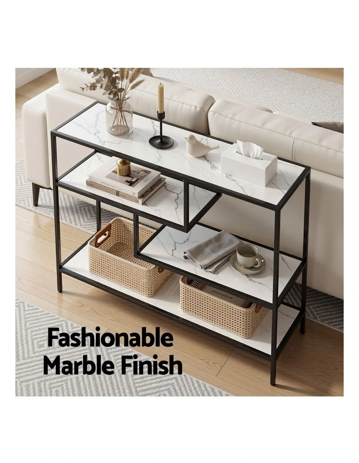 Artiss Console Table Entryway Hallway Marble Effect 4-Tier Storage Shelves White image 6