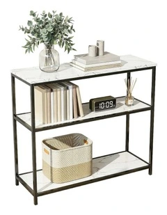 Artiss Console Table Marble Effect 3-Tier Sofa Entryway Side Table 90CM White