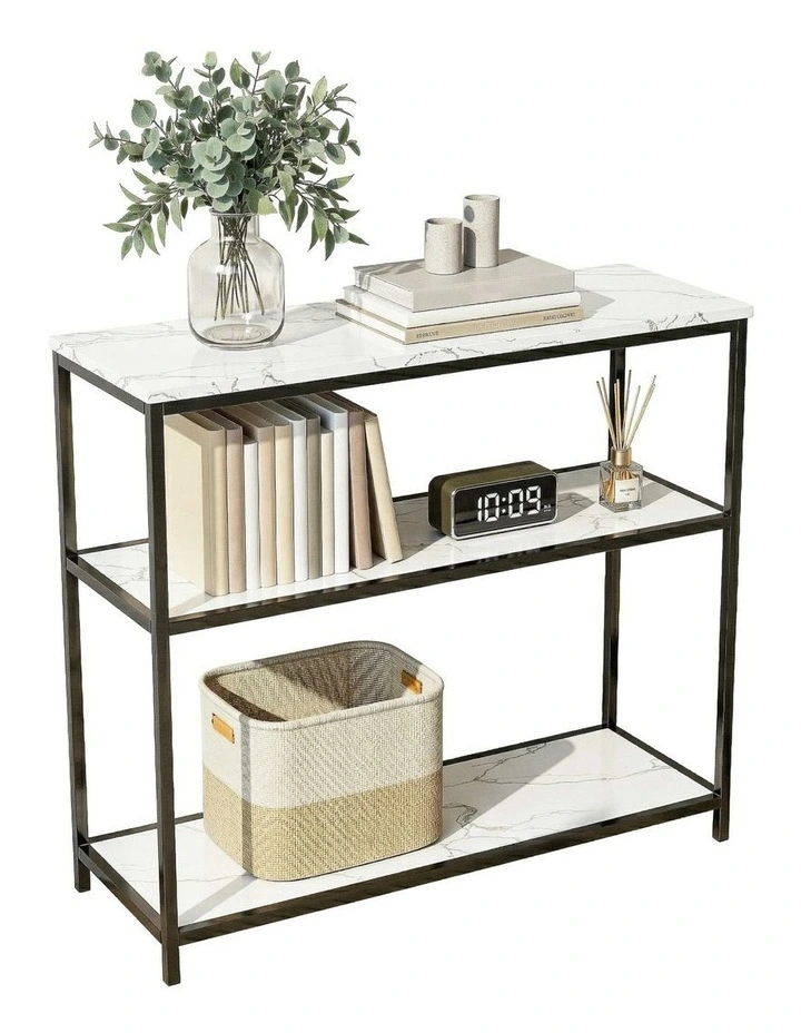 Artiss Console Table Marble Effect 3-Tier Sofa Entryway Side Table 90CM White image 1