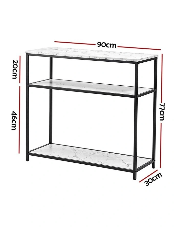 Artiss Console Table Marble Effect 3-Tier Sofa Entryway Side Table 90CM White image 3