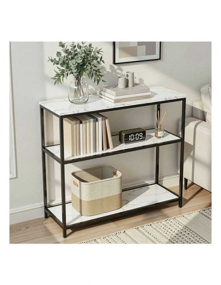 Artiss Console Table Marble Effect 3-Tier Sofa Entryway Side Table 90CM White image 4