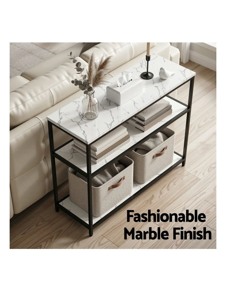 Artiss Console Table Marble Effect 3-Tier Sofa Entryway Side Table 90CM White image 6