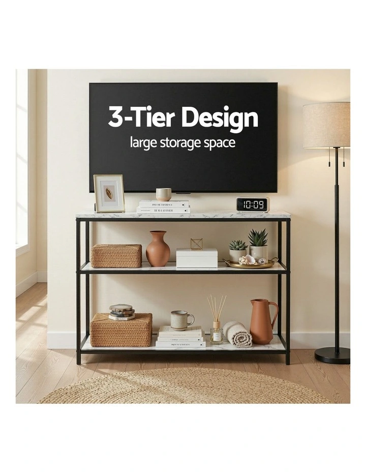Artiss Console Table Marble Effect 3-Tier Sofa Entryway Side Table 90CM White image 7