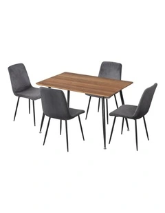 1 Artiss Dining Table and 4 Chairs Set Grey Velvet