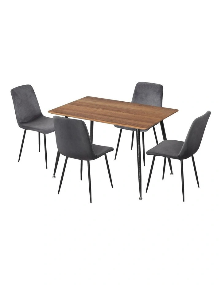 1 Artiss Dining Table and 4 Chairs Set Grey Velvet image 1