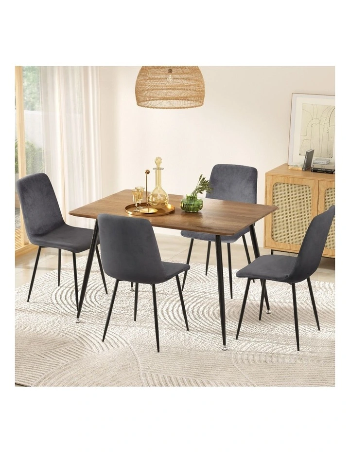 1 Artiss Dining Table and 4 Chairs Set Grey Velvet image 3